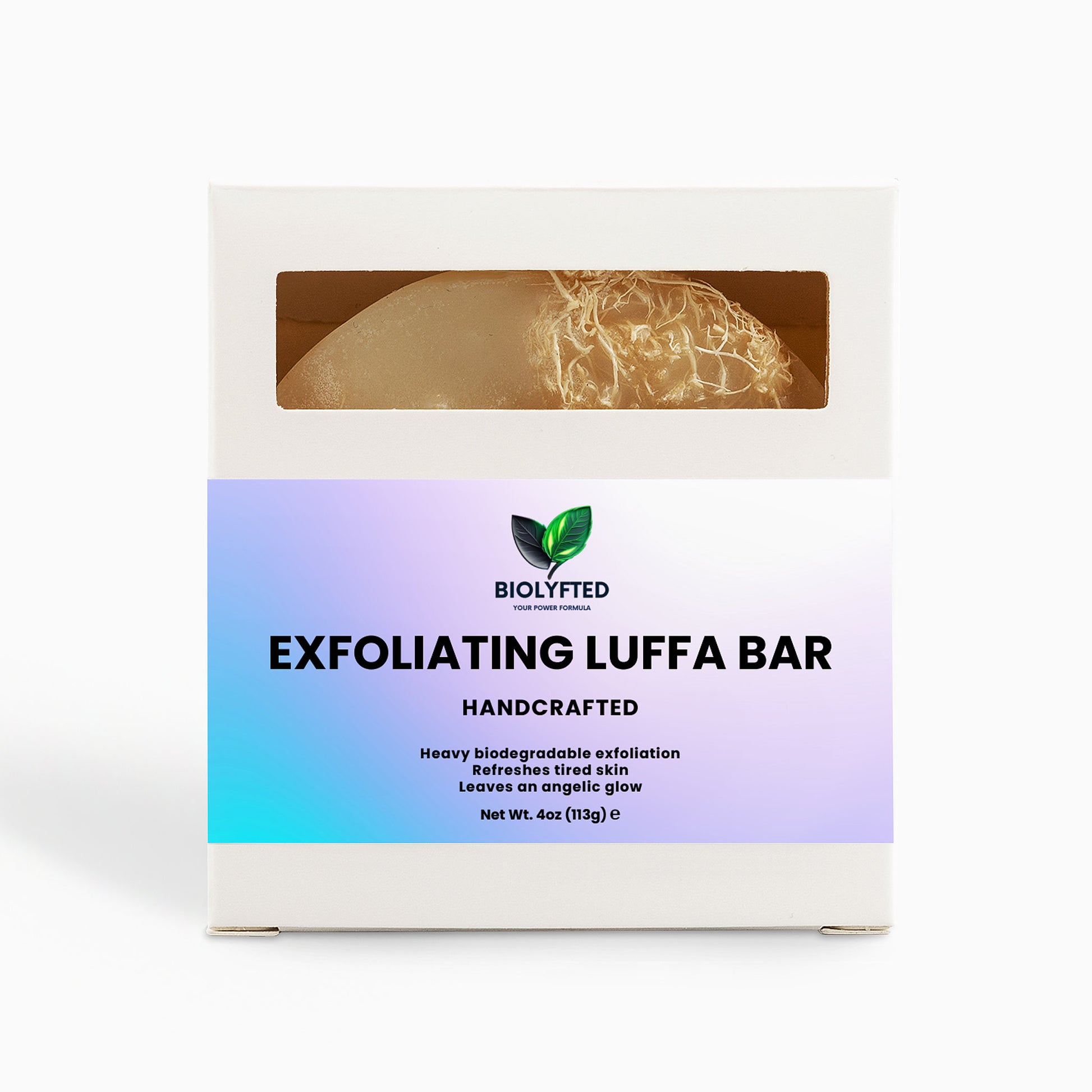 Box of Biolyfted Exfoliating Luffa Bar on a white background